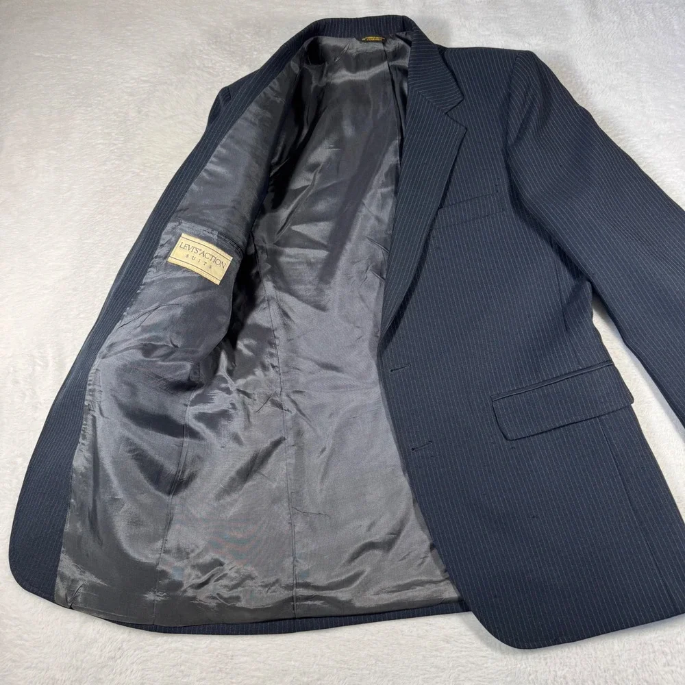Levi's Action Suits Blazer Mens 40‎ Navy Blue Excellent Pinstripe Two-Button